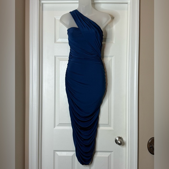 Navy Ruched Midi Dress - Picture 6 of 12